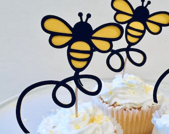 sets of 12 bee cupcake toppers baby shower mommy to bee gender reveal what will it bee birthday party sweet as can bee bumble bee topper