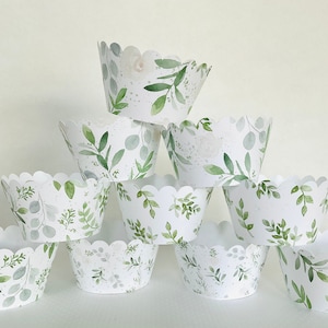 Greenery watercolor cupcake wrappers  baby in bloom gender neutral oh baby shower wedding boho eucalyptus party decoration shower wedding
