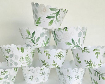 Greenery watercolor cupcake wrappers  baby in bloom gender neutral oh baby shower wedding boho eucalyptus party decoration shower wedding