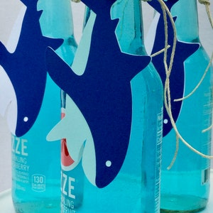 shark party gift tags drink tags set of 6 pieced paper string tag favor tag shark decoration shark party