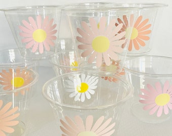 Daisy party cups 9 oz plastic disposable wine drink favor cups baby shower wildflower birthday