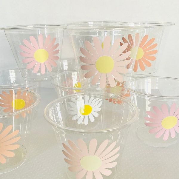 Daisy party cups 9 oz plastic disposable wine drink favor cups baby shower wildflower birthday