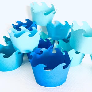 wave edge cupcake wrappers premade set of 12  ocean luau mermaid pirate birthday bridal shower ONEder the sea the big ONE pool party