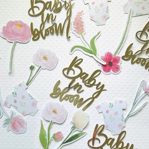 Pink Wildflower paper confetti 50 pieces baby in bloom shower decoration pastel meadow flowers