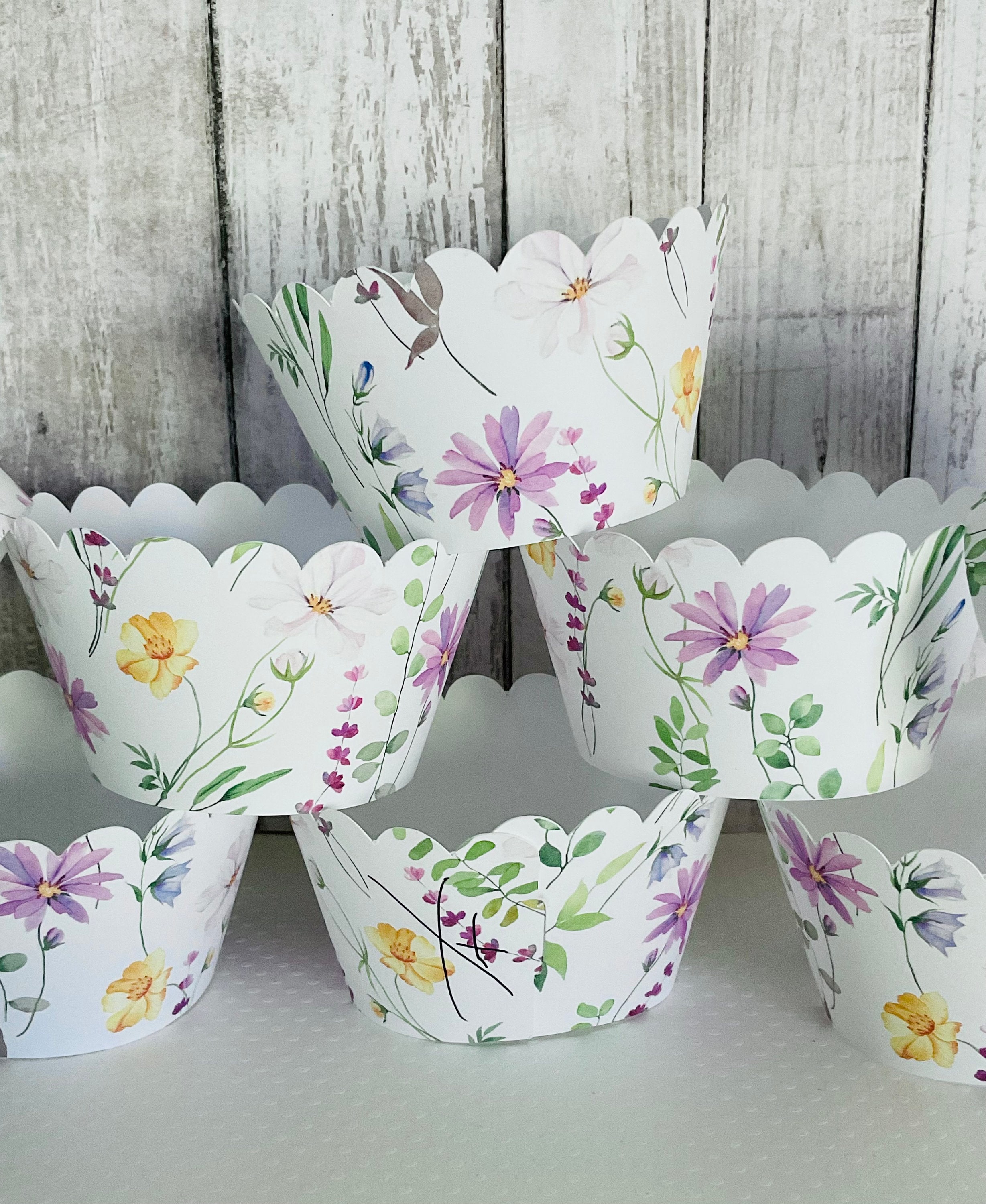 Wildflower scalloped edge cupcake wrappers wild one 1st birthday wildflower party decorations shower wildflower wedding