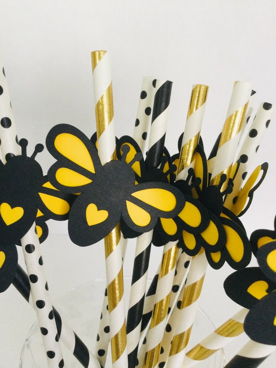 Bumble Bee Paper Straw Decor, Boy Girl Bee Day Gender Reveal Decorations,  Bee Straws, Bumble Bee Party Decorations, Bee Baby Shower Decorations