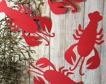 large red paper die cut lobster set of 12 ocean sea creature jumbo confetti place cards lobster birthday bachelorette she’s a catch