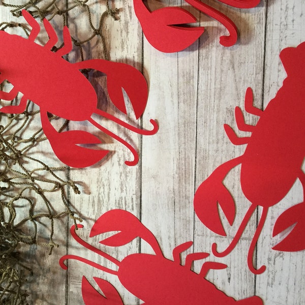 large red paper die cut lobster set of 12 ocean sea creature jumbo confetti place cards lobster birthday bachelorette she found her lobster