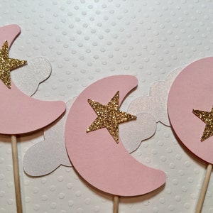 Pink Blue twinkle twinkle little star cupcake toppers 12 double sided twinkle little star baby shower birthday cake decoration two the moon