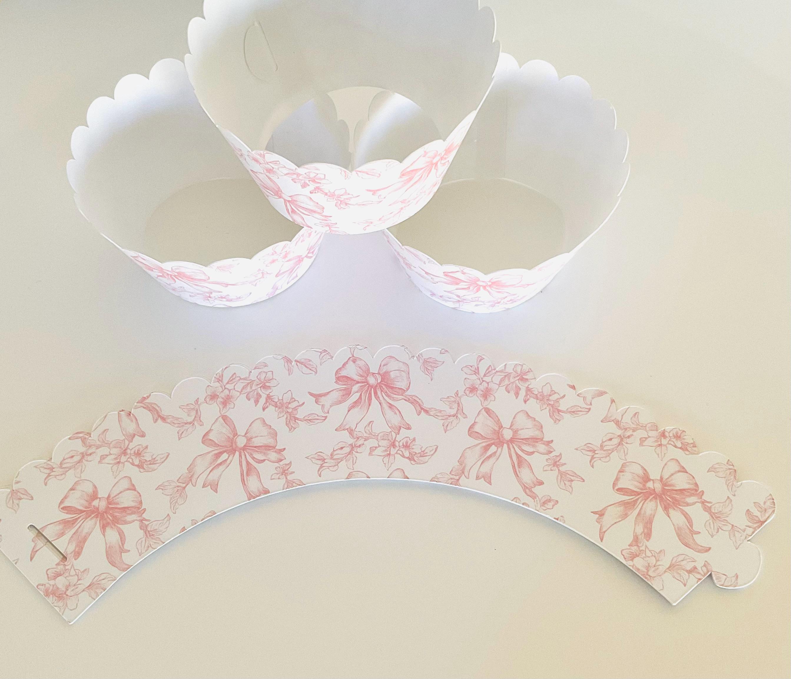 Pink Ribbon Wrapper Pink Chinoiserie Ribbon Bow Cupcake Wrappers Premade Set of 12 Baby ...