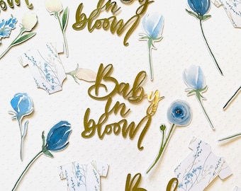 Confettis en papier bleu fleurs sauvages, 50 pièces, décoration de douche de bébé en fleurs fleurs des prés pastel