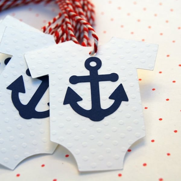 red white blue nautical theme baby shower onesie with navy anchor baby  set of 12 red white bakers twine thank you tag wish tag