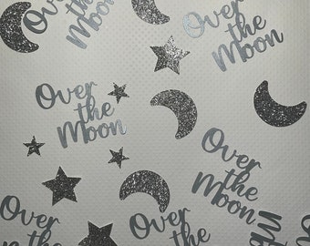 Over the moon silver baby shower die cut paper large confetti table decorations