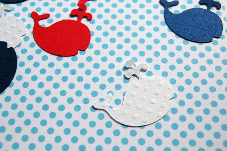 whale table confetti baby shower decor die cut whales red yellow navy white 200 pieces