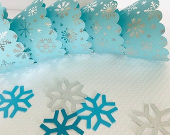 Princess Snowflake cupcake wrappers turquoise with silver foil snowflakes winter wonderland birthday baby shower