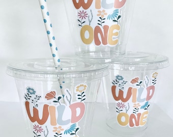 Wild one first birthday plastic disposable cups she’s a wild one boho wildflower first birthday