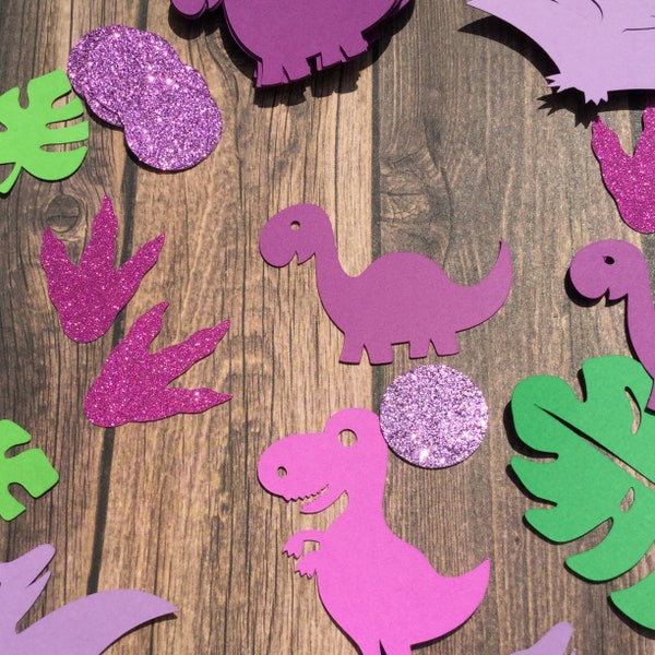 dinosaur 70 medium size deluxe confetti  girl birthday party decor dinosaur tracks tropical  leaf t-rex pterodactyl girl baby shower