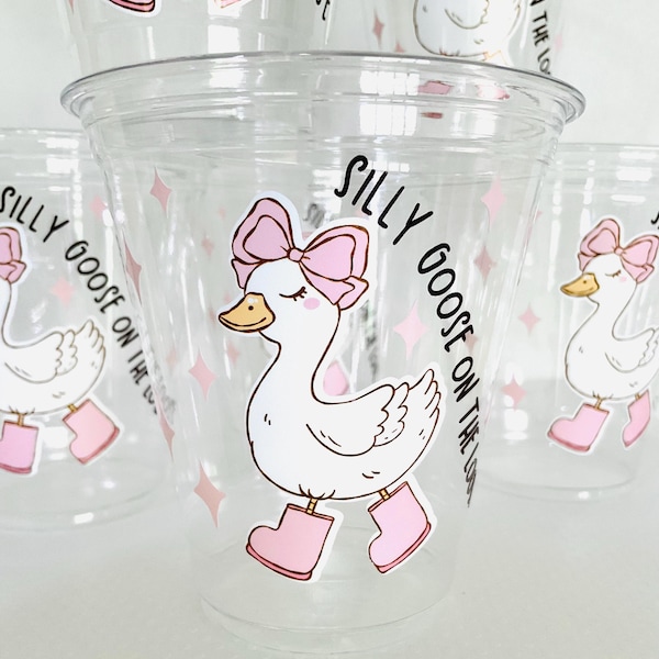 Silly goose on the loose plastic disposable drink party cups 12 oz. girly goose duck birthday one silly goose