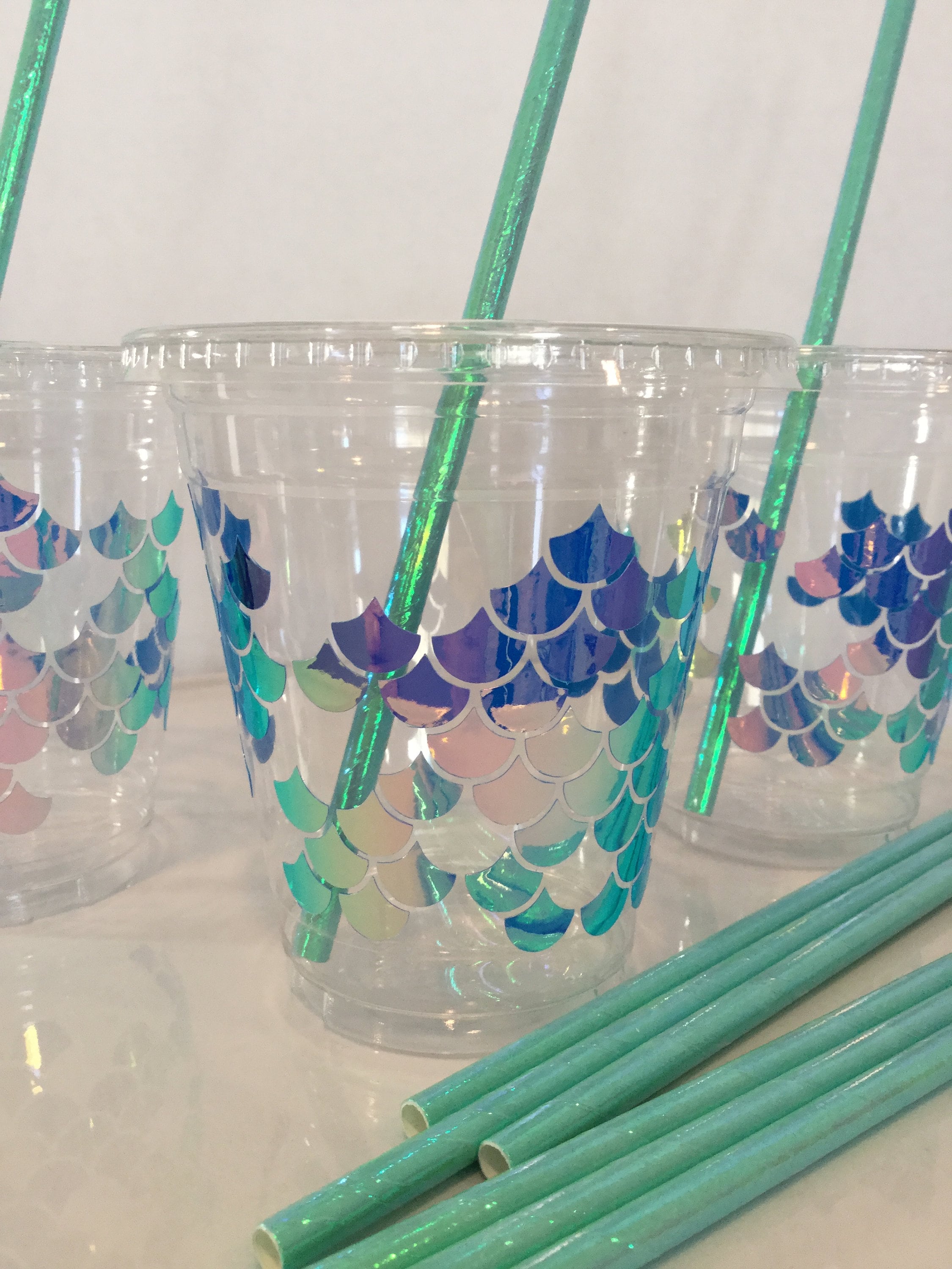 Mermaid scales party drink cup 12 ounce cold drink ware favor cup pap…