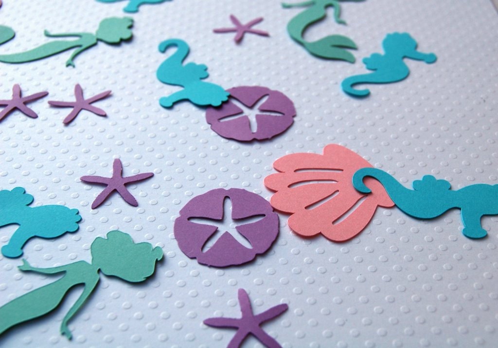 125 mermaid sea creature shell sand dollar starfish pastel table die cut confetti mermaid birthday party table scatter