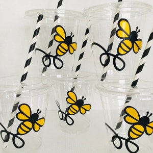 bumblebee plastic disposable drink cups 16 ounce mommy to bee baby shower sweet as can bee birthday what will it bee gender reveal