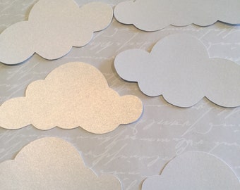 30 white shimmer cloud cardstock tags die cuts baby shower decoration wedding place cards cloud and moon theme party cloud and moon party