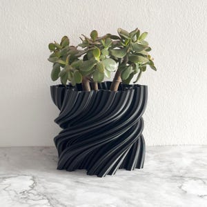Black Spiral Planter, 10/12/14 cm Inner Diameter, Indoor Plant Pot, Drainage Option