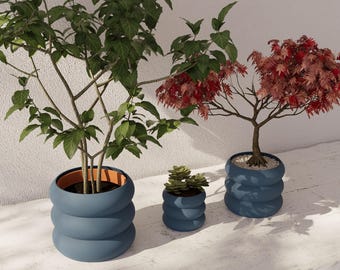 Cache-pot d'intérieur bleu foncé « Versailles » : plastique durable et respectueux de l'environnement