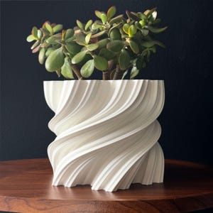 White Spiral Planter, 10/12/14 cm Inner Diameter, 3D Printed Indoor Plant Pot, Drainage Option