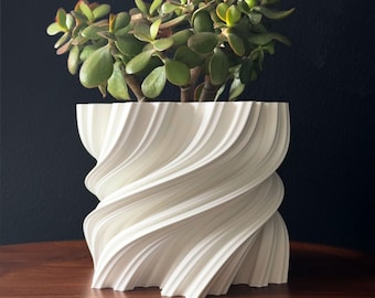 White Spiral Planter: 3D Printed Plant Pot with Drainage Option