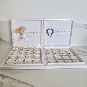 Scatola di cioccolatini personalizzata per matrimoni, fidanzamenti - regali per gli ospiti - scatola di cioccolatini - cioccolatini