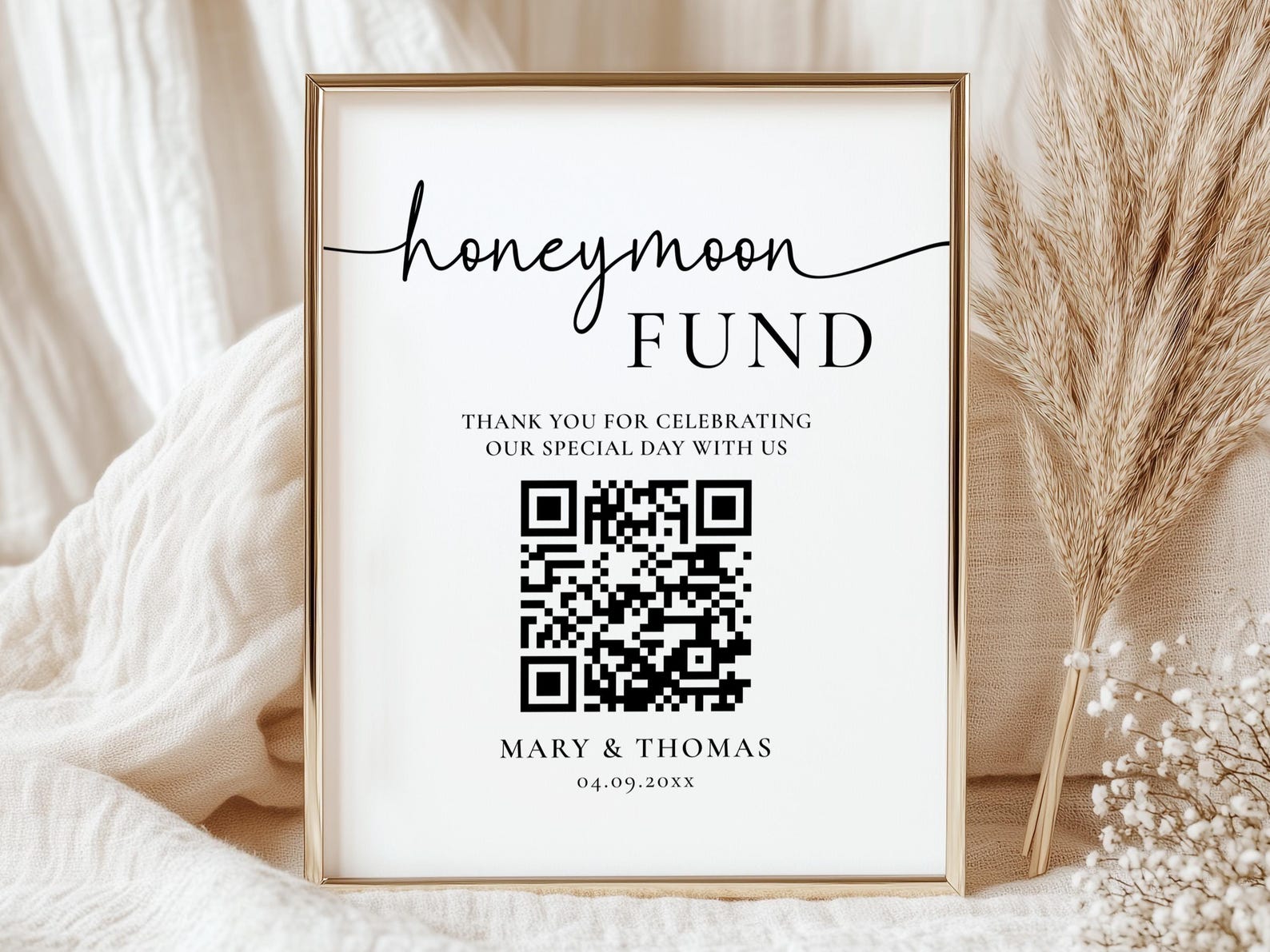 Honeymoon Fund QR Code Sign, Minimalist Honeymoon Fund Sign, Wedding ...