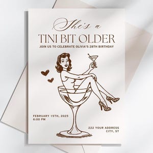 A Tini Bit Older Birthday Invitation, Editable Martini Themed Birthday Invite, Coquette Dirty Thirty Party, Printable Invite, Canva Template
