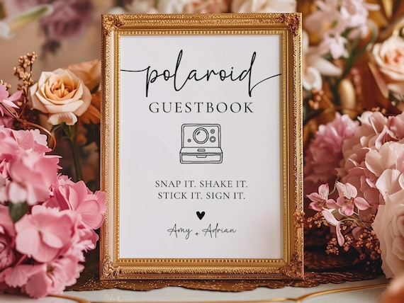 Polaroid Guest Book Wedding Sign, Minimalist Photo Guestbook Wedding Sign, Modern Polaroid Guestbook Signage, Canva Template, Printable Sign