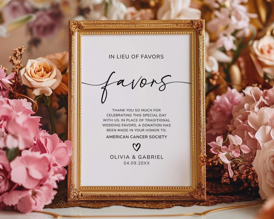 In Lieu of Favors Wedding Sign, Modern Wedding Donation Sign, Editable ...