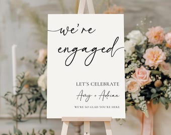 We&#39;re Engaged Welcome Sign, Engagement Party Welcome Sign, Minimalist Engagement Signage, Engagement Decor, Printable Canva Template