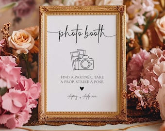 Wedding Photo Booth Sign, Minimalist Photo Booth Station Sign, Editable Canva Template, Printable Sign