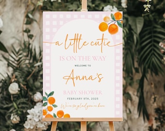 A Little Cutie Baby Shower Welcome Sign, Citrus Summer Baby Shower Sign, Orange Baby Shower Welcome Sign, Canva Template, Printable Sign