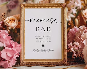 Momosa Bar Sign, Baby Shower Mimosa Bar Sign, Bubbly Bar Sign, Editable Canva Template, Printable Sign