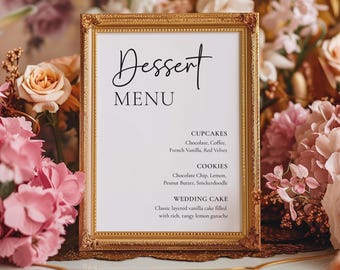 Dessert Menu Sign, Wedding Dessert Bar Sign, Modern Baby Shower Dessert Table Sign, Editable Canva Template, Printable Sign