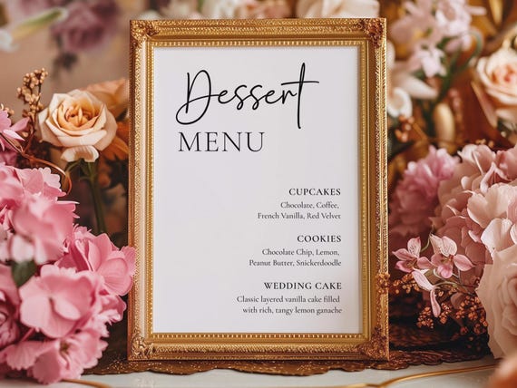 Dessert Menu Sign, Wedding Dessert Bar Sign, Modern Baby Shower Dessert Table Sign, Editable Canva Template, Printable Sign