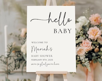 Baby Shower Welcome Sign, Hello Baby Welcome Sign, Minimalist Baby Shower, Gender Reveal Welcome Sign, Canva Editable and Printable Template