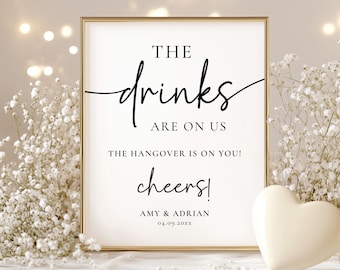 The Drinks Are On Us The Hangover Is On You Sign, Wedding Bar Sign, Open Bar Sign, Wedding Bar Menu Sign, Canva Editable and Printable