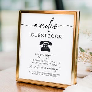Audio Guest Book Wedding Sign, Wedding Leave A Message, Minimalist Newlyweds Can&#39;t Come to the Phone Sign, Printable Sign, Canva Template