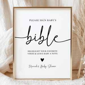 Baby&#39;s Bible Sign, Baby Shower Bible Guestbook Sign, Sign Baby&#39;s Bible, Minimalist Baby Shower Sign, Canva Editable and Printable Template