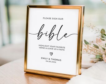 Minimalist Wedding Bible Guestbook Sign, Editable Canva Template, Printable Sign