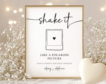 Shake It Like A Polaroid Picture Sign, Polaroid Photo Guest Book Sign, Minimalist Wedding Photo Guestbook Sign, Canva Template, Printable