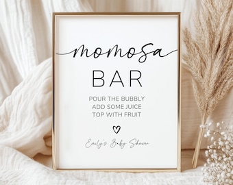 Momosa Bar Sign, Baby Shower Mimosa Bar Sign, Bubbly Bar Sign, Editable Canva Template, Printable Sign
