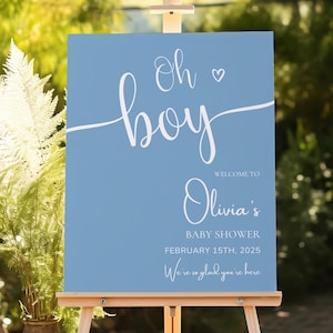 Oh Boy Baby Shower Welcome Sign, Blue Baby Shower Welcome Sign, Printable Baby Shower Decor Poster, Instant Download Editable Canva Template
