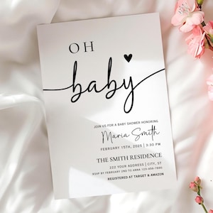 Oh Baby Gender Neutral Baby Shower Invitation, Gender Reveal Party Invitation, Minimalist Baby Shower Invite, Editable & Printable Template